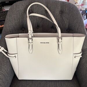 Michael Kors White Leather Gilly Tote with Adjustable Buckles